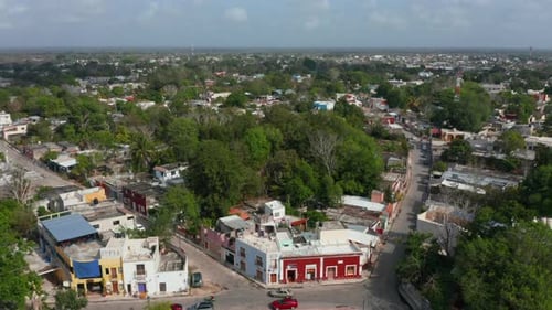 Aerial Ascending Footage of Residential Houses in Small Town