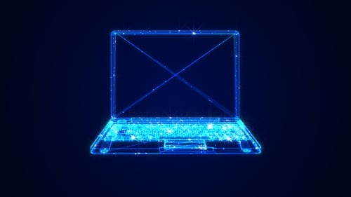 Futuristic Holographic Laptop Wireframe Animation Loop