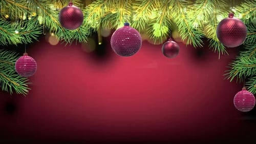 Animated Christmas Pine Branches and Hanging Ornaments Loop