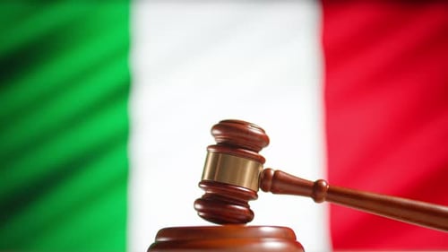 Gavel Against Italian Flag Background