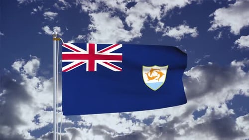Realistic Anguilla Flag Waving in Cloudy Sky Animation