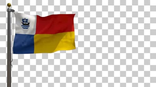 Realistic Waving Four Color Flag with Boat Emblem