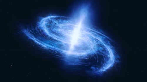 Rotating Blue Galaxy Nebula with Bright Energy Beam