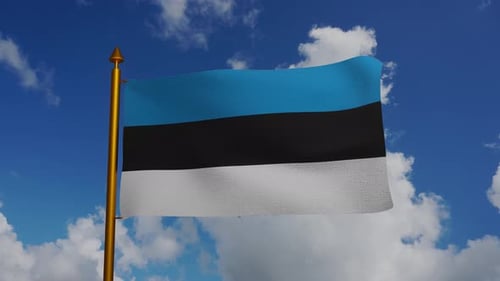 Realistic Estonia Flag Waving Animation Against Blue Sky