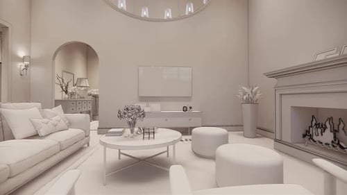 3d rendering. Interior house modern open living space