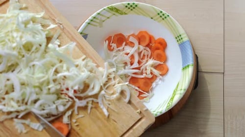 Closeup Pov Shot Woman Arms Sprinkle Heap Organic Vegetables Into Plate