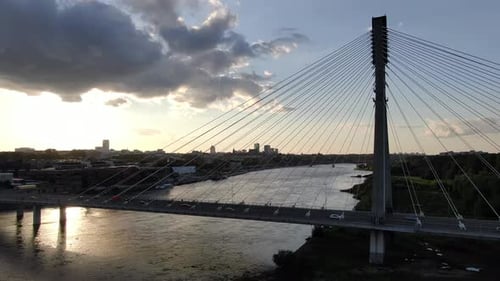 Aerial view of Holy Cross Bridge (Swietokrzyski Bridge) in Warsaw, Poland