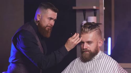 Man Getting Haircut at Barber Shop Close Up