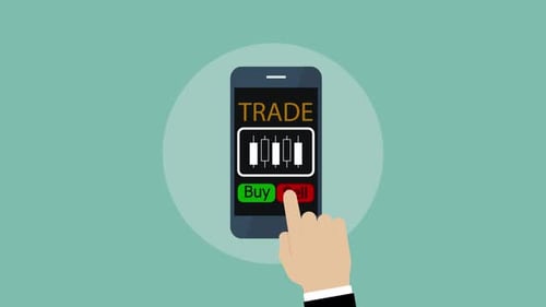 Animation de l'application mobile de négociation boursière, échange de devises sur smartphone, concept d'investissement.