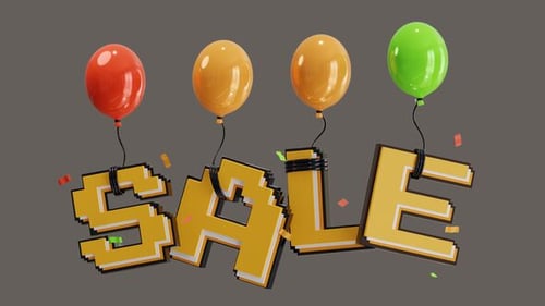 Pixel Art Sale Text with Floating Balloons Animation