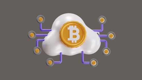 3D Animation of Bitcoin Cloud Network Connecting Finance