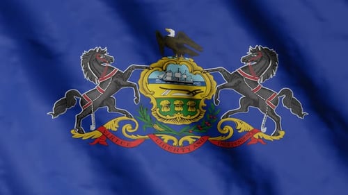 Waving Pennsylvania State Flag with Official Coat of Arms