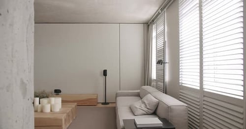 Modern Living Room Interior with Couch and Windows