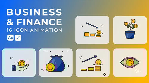 16 Business & Finance animated icons pack | After Effects Template & Lottie Animation