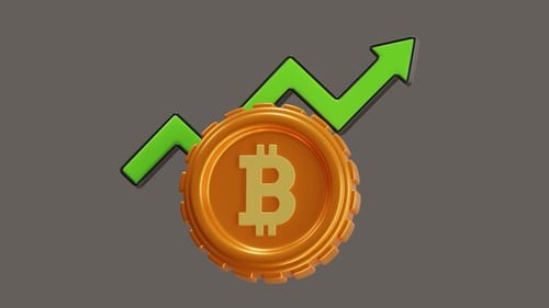 3D Bitcoin Coin Animation with Green Upward Growth Arrow