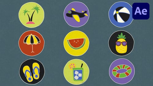 Playful Animated Summer Doodle Icons Pack for Vacations