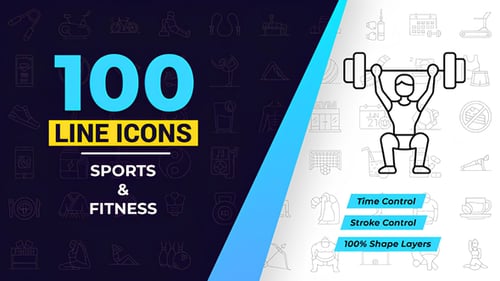100 Sport and Fitness Line Icons