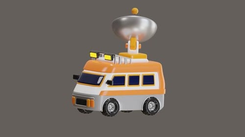 Animated 3D News Van with Satellite Dish Icon