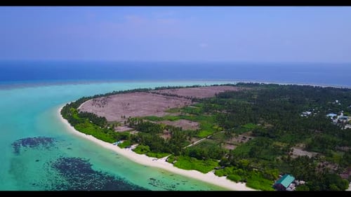 Aerial flying over panorama of paradise bay beach holiday by clear sea and white sand background of