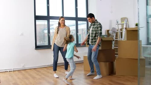 Happy Family with Child Moving To New Home