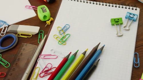 School Stationery on Brown Wooden Desk