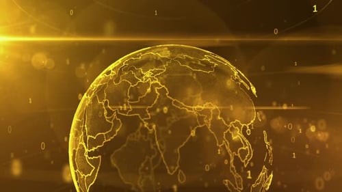 Digital Earth Globe with Binary Data Flow Background