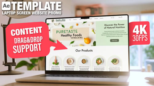 Laptop Screen Mockup in Cozy Room - 30sec Website or Application Promo - 6 Scenes AE Template