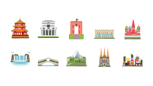Flat Design World Landmarks Icons Pack