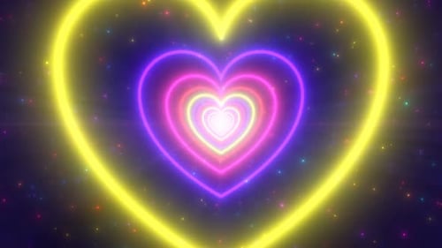 Neon Lights Love Heart Tunnel and Romantic Abstract Glow Particles - 1080p
