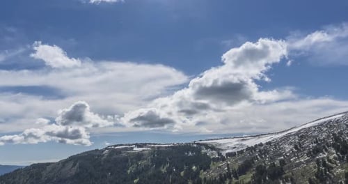 Mountain Range with Snow Under Cloudy Sky