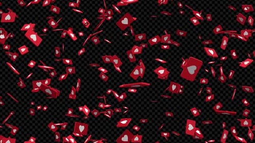 Falling Social Media Red Heart Like Icons Animation