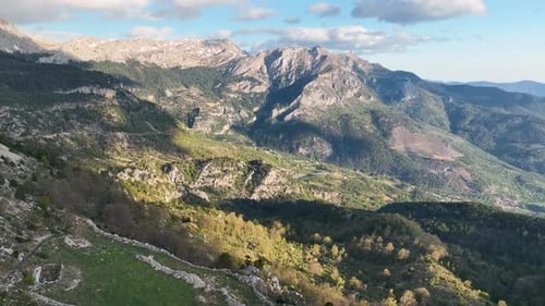 Mountain Sunset landscape high in the mountains aerial view 4 K