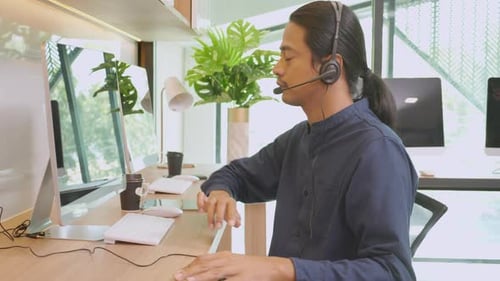 Customer service with friendly, businessman is call center and operator for support client.