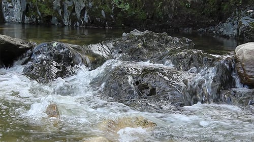 Small River Waters Flowing Over Rocks