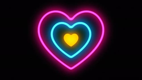 Pulsating Neon Hearts Tunnel Loop Background