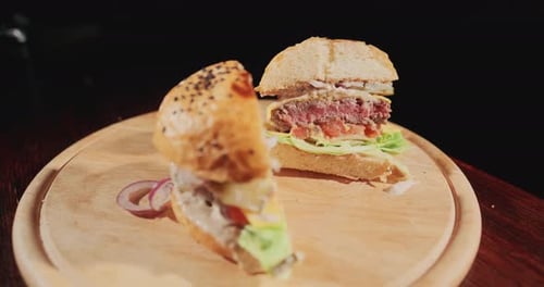 Delicious Burger with Fresh Ingredients on Platter