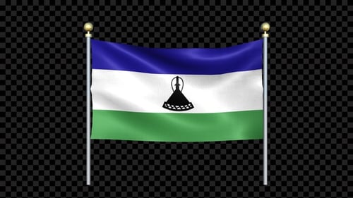 Lesotho Flagge winkt zweipolig geschlungen
