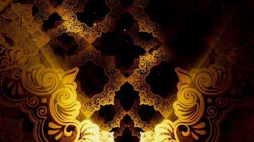 Golden Ornate Islamic Patterns Background with Light Rays