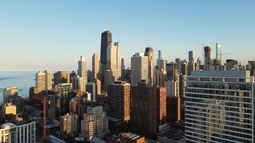 Chicago Cityscape at Sunset Aerial View