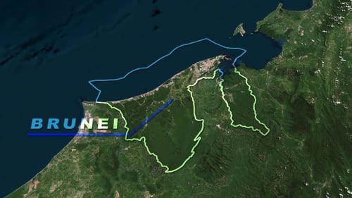 Animated Satellite Map Zoom with Brunei Country Outline and Text