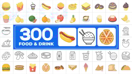 Animated Food and Drink Icons Pack in Flat, Line, and Isometric Styles
