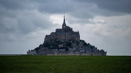 Mont Saint-Michel, France, Timelapse - The Mont Saint-Michel during the rainy day