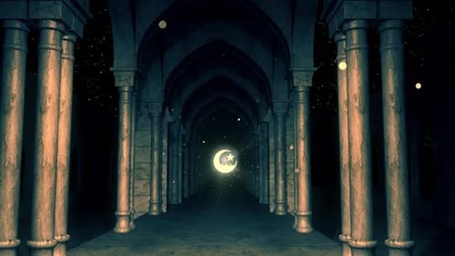 Mystical Islamic Archway with Glowing Crescent Moon and Star