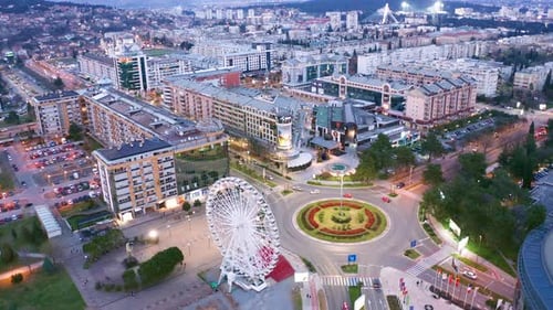 Podgorica Montenegro in the evening. Night cityscape