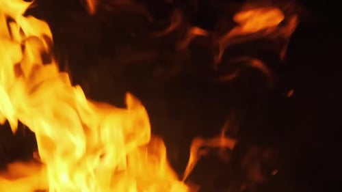 Lagerfeuer brennt in der Nacht. Flammen des Lagerfeuers in der Natur. Zeitlupe 240 Fps