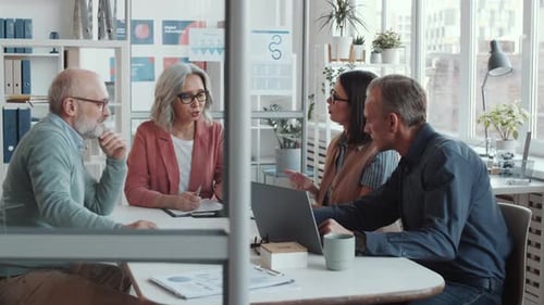 Team of Mixed-Aged Business People Smiling at Camera during Office Meeting