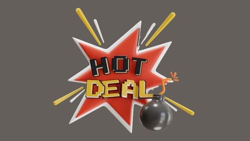 Animated Hot Deal Promotion Label with Bomb Icon