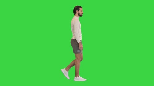 Walking Handsome Guy in Motion on a Green Screen Chroma Key