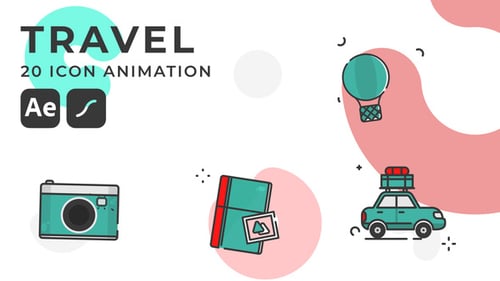20 Travel animated icons pack | After Effects Template & Lottie Animation