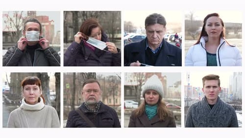 People in medical masks on street